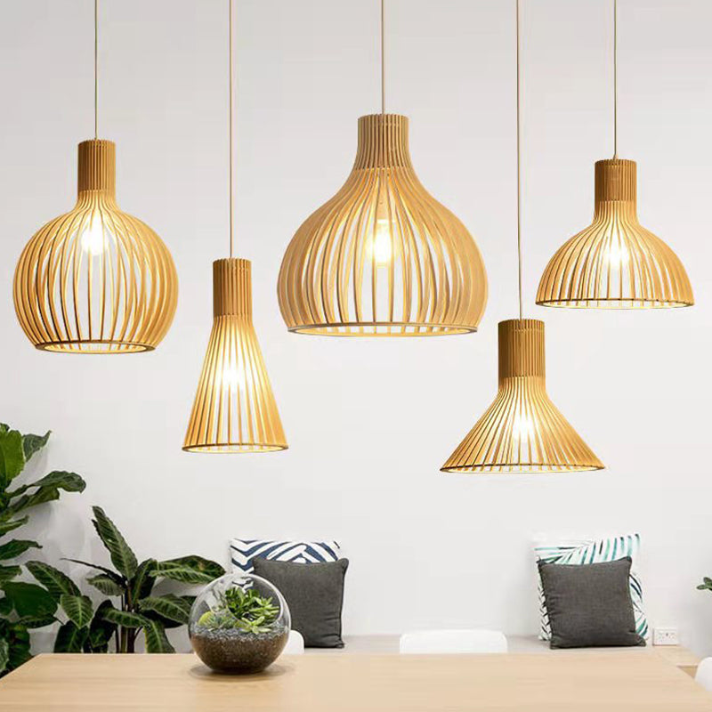 Wooden Hanging Light Modern Household Pendent Lighting Fixture for Sitting Room