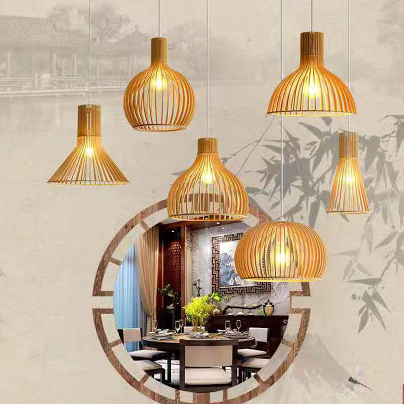 Wooden Hanging Light Modern Household Pendent Lighting Fixture for Sitting Room