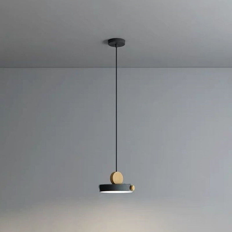 Macaron Style Hanging Light Fixture 1-Light Pendant Lamp with Wood for Living Room