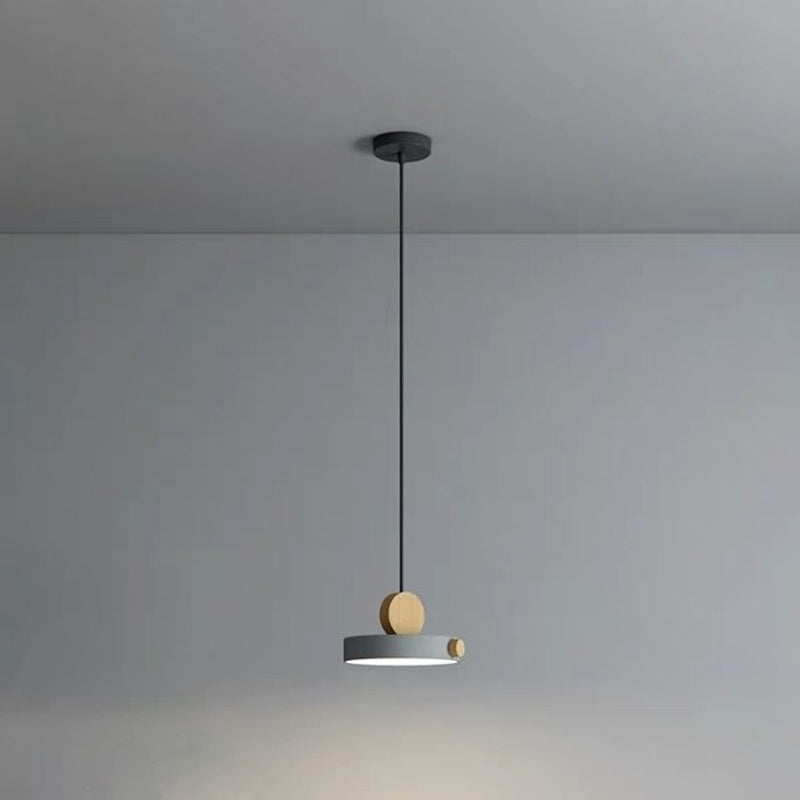 Macaron Style Hanging Light Fixture 1-Light Pendant Lamp with Wood for Living Room