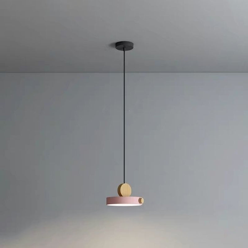 Macaron Style Hanging Light Fixture 1-Light Pendant Lamp with Wood for Living Room