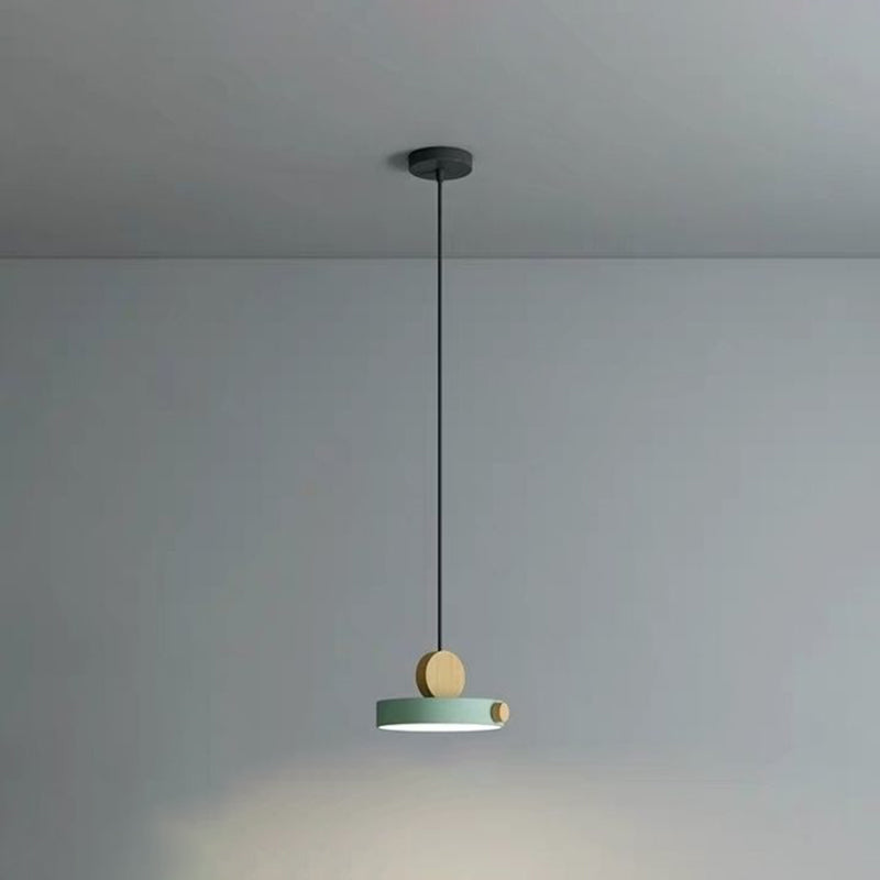 Macaron Style Hanging Light Fixture 1-Light Pendant Lamp with Wood for Living Room