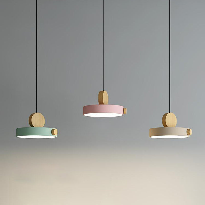 Macaron Style Hanging Light Fixture 1-Light Pendant Lamp with Wood for Living Room