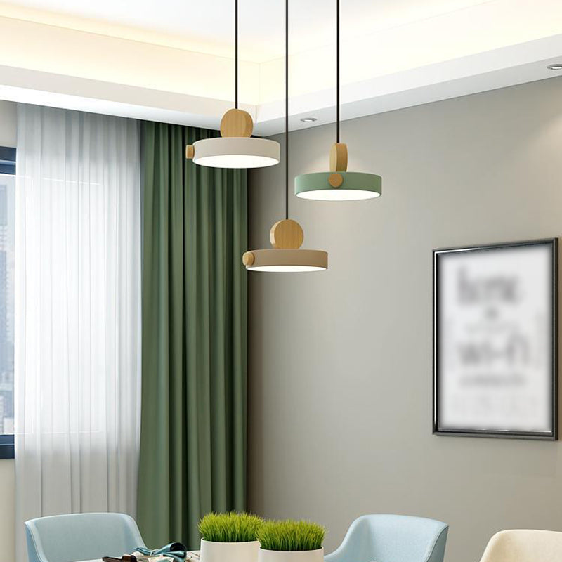 Macaron Style Hanging Light Fixture 1-Light Pendant Lamp with Wood for Living Room