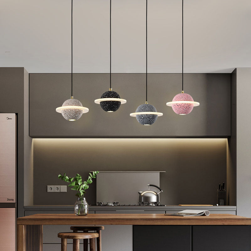 Contemporary Style Ball Pendant Lamp Stone Multi Lights Hanging Pendant Light