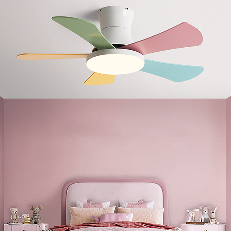 Modern Macaron Ceiling Fan Light Metal 1 Light LED Ceiling Fan for Children's Room