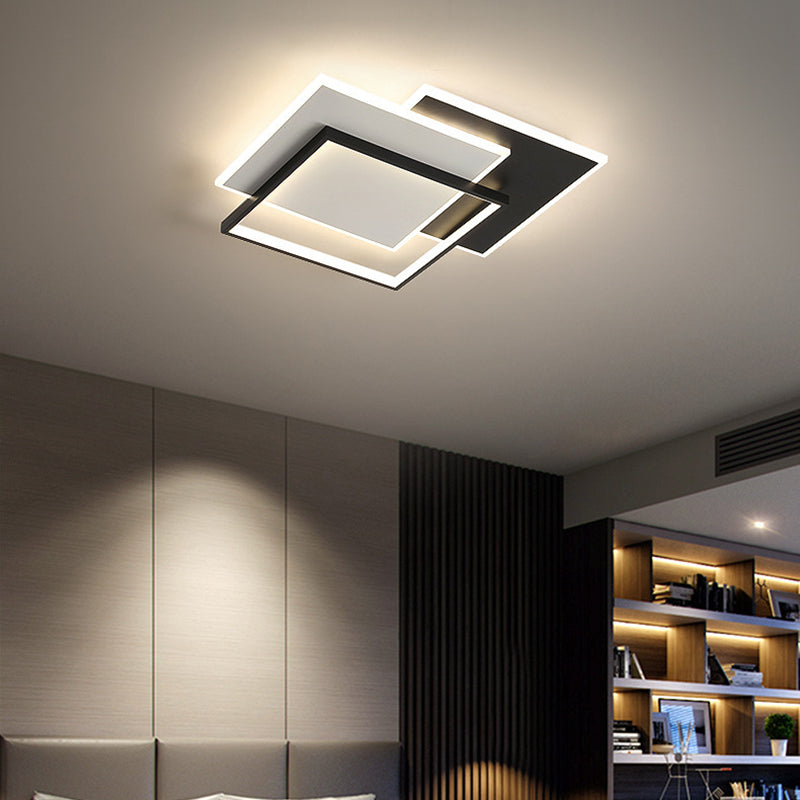 Modern Style Geometry Ceiling Lights Metal 3 Light Ceiling Lamps for Bedroom in Black