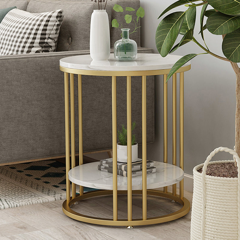 Round Marble Top End Table Modern Black/Golden Frame Base Storage Side Table