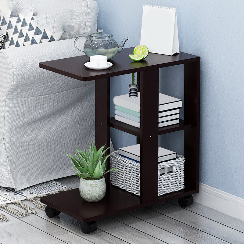 Wooden Craft Wood-based Panel with Wheel Base in Black/wood Color Side Table