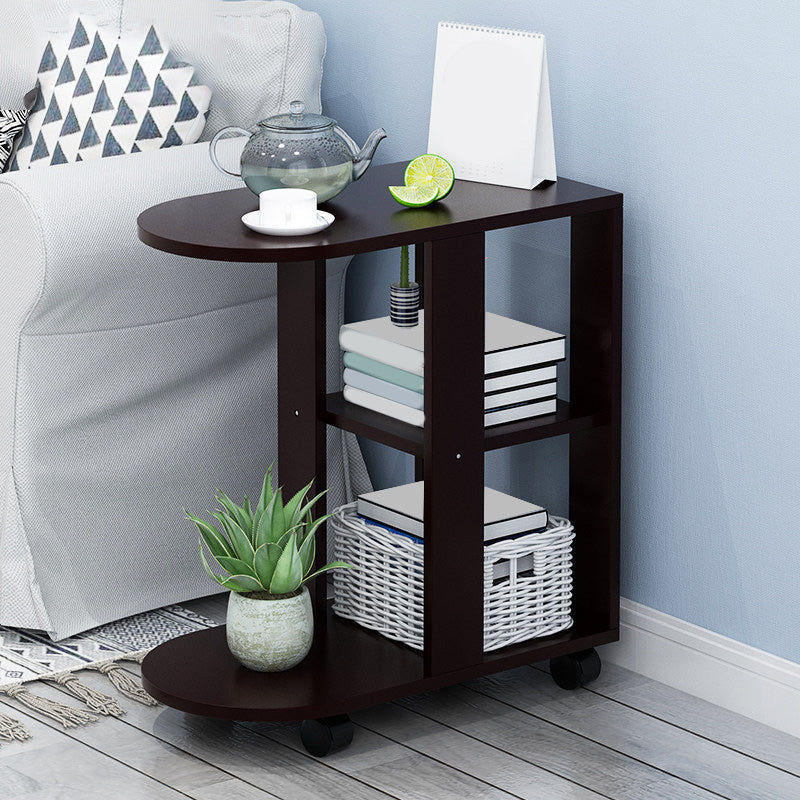 Wooden Craft Wood-based Panel with Wheel Base in Black/wood Color Side Table