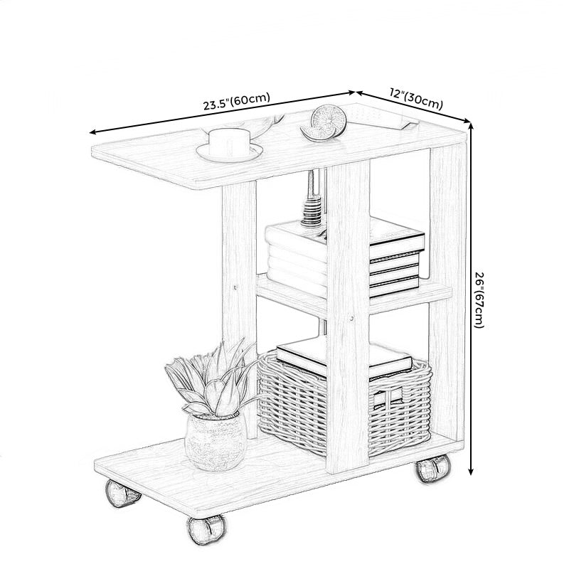 Wooden Craft Wood-based Panel with Wheel Base in Black/wood Color Side Table