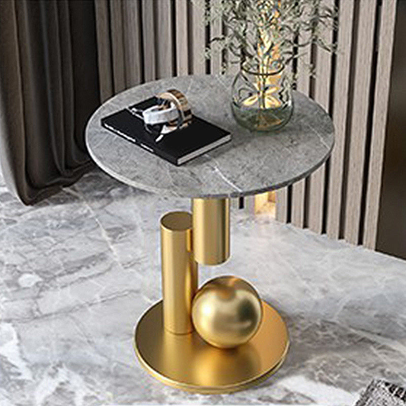 Modern Style Rock Slab Top with Black/gold Metal Work Base Side Table