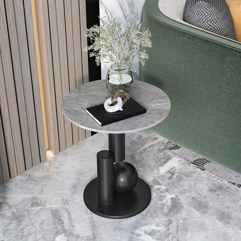 Modern Style Rock Slab Top with Black/gold Metal Work Base Side Table