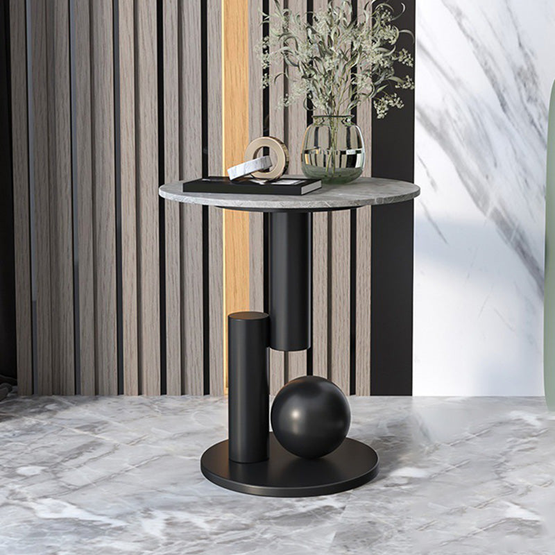 Modern Style Rock Slab Top with Black/gold Metal Work Base Side Table