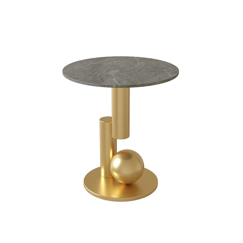 Modern Style Rock Slab Top with Black/gold Metal Work Base Side Table