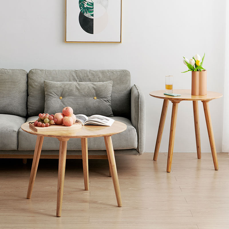 Scandinavian Brown/Natural Wood Top End Table 4 Legs Round Side Table