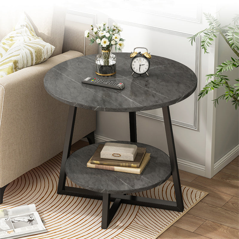 Round Modern Side End Table Frame Double Tier Sofa Side End Table with  Shelf