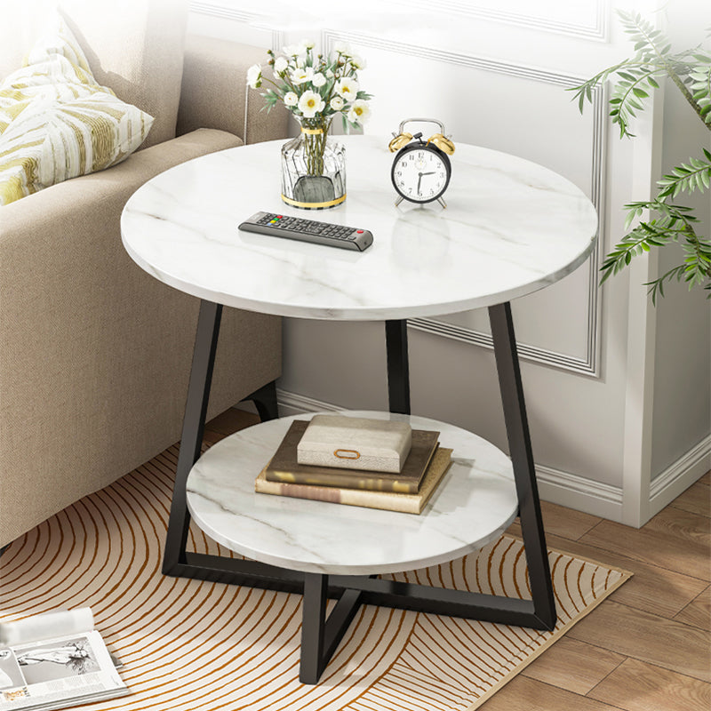 Round Modern Side End Table Frame Double Tier Sofa Side End Table with  Shelf