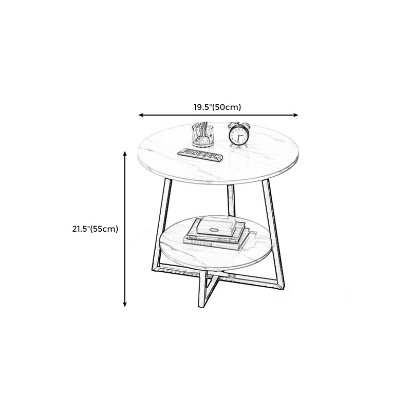 Round Modern Side End Table Frame Double Tier Sofa Side End Table with  Shelf