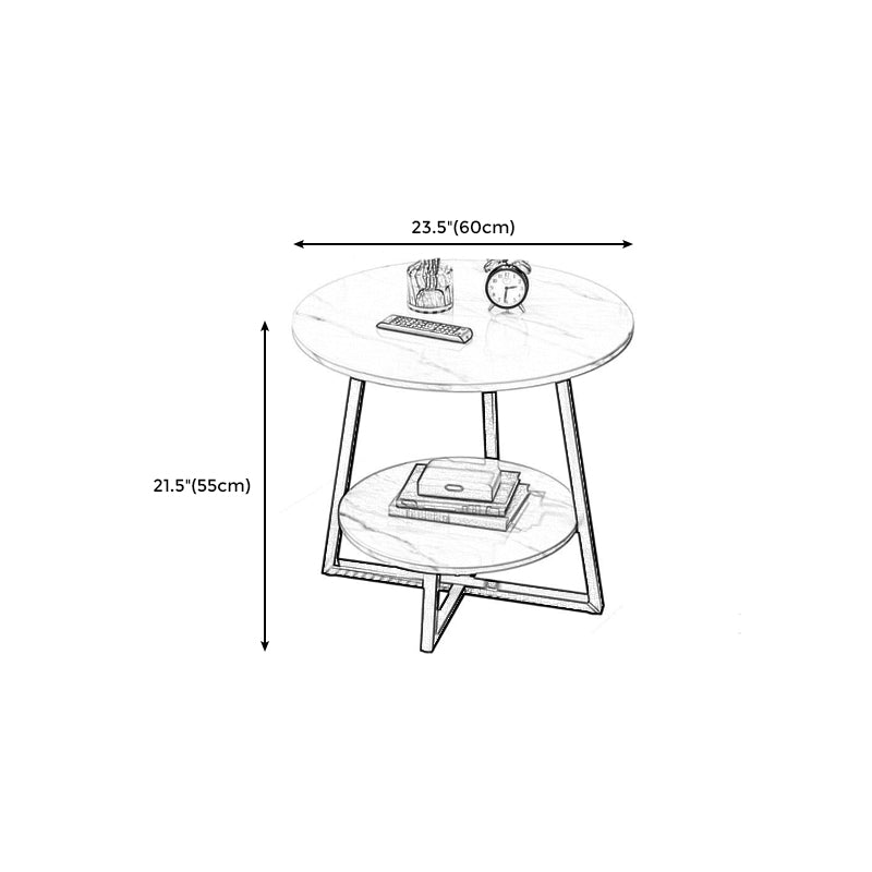 Round Modern Side End Table Frame Double Tier Sofa Side End Table with  Shelf