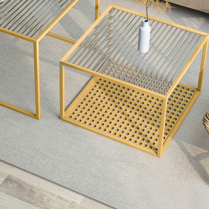 Modern Style Black/off-white/gold Metal Base Square Side Table