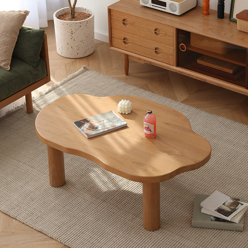 Modern Wood 3/4 Legs Cocktail Table Free Form Coffee Table in Natural