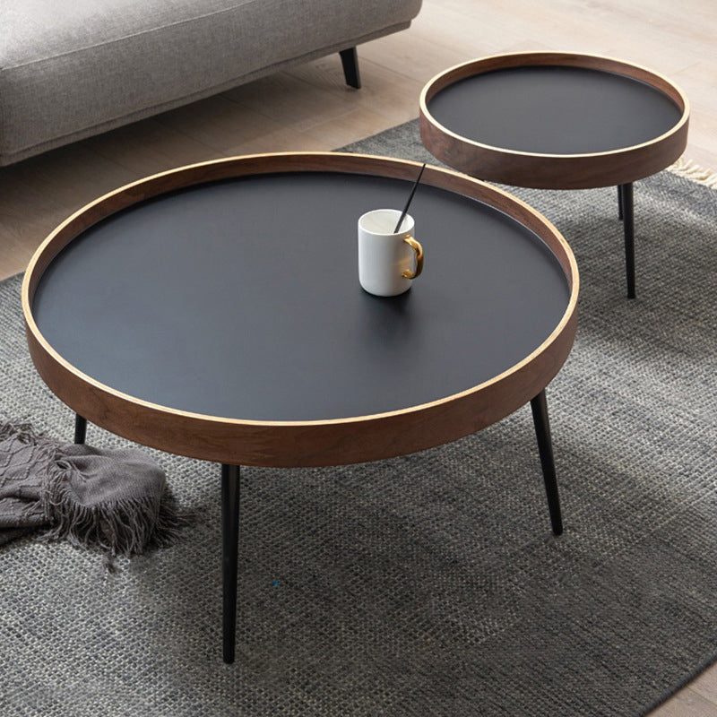 4 Legs Round Coffee Table Modern Wood Coffee Table in Brown/Black