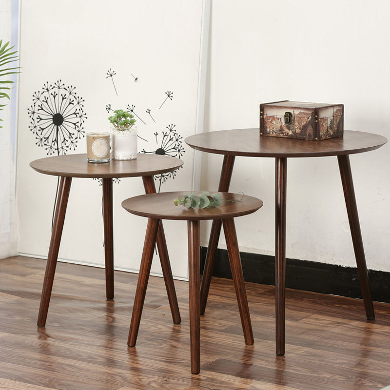 Modern 3 Legs Cocktail Table Round Wood Coffee Table - Brown