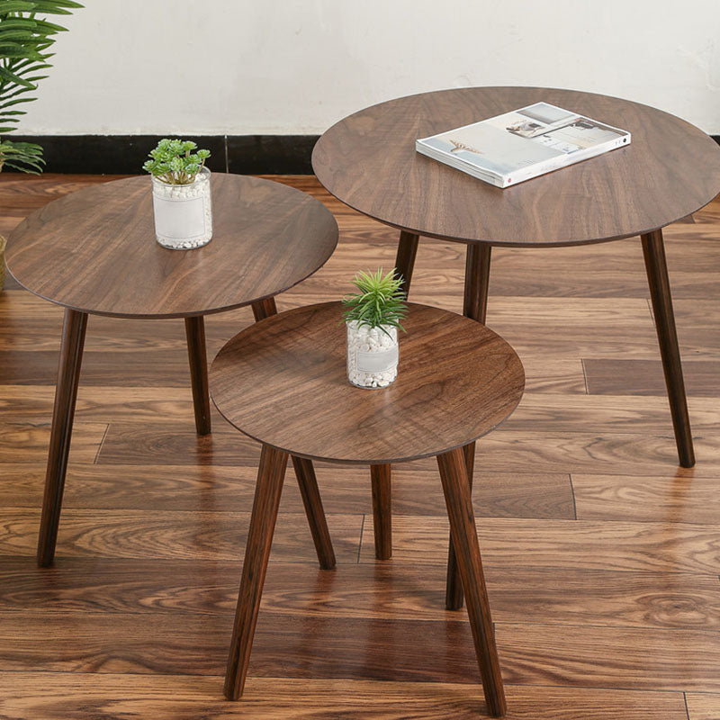 Modern 3 Legs Cocktail Table Round Wood Coffee Table - Brown