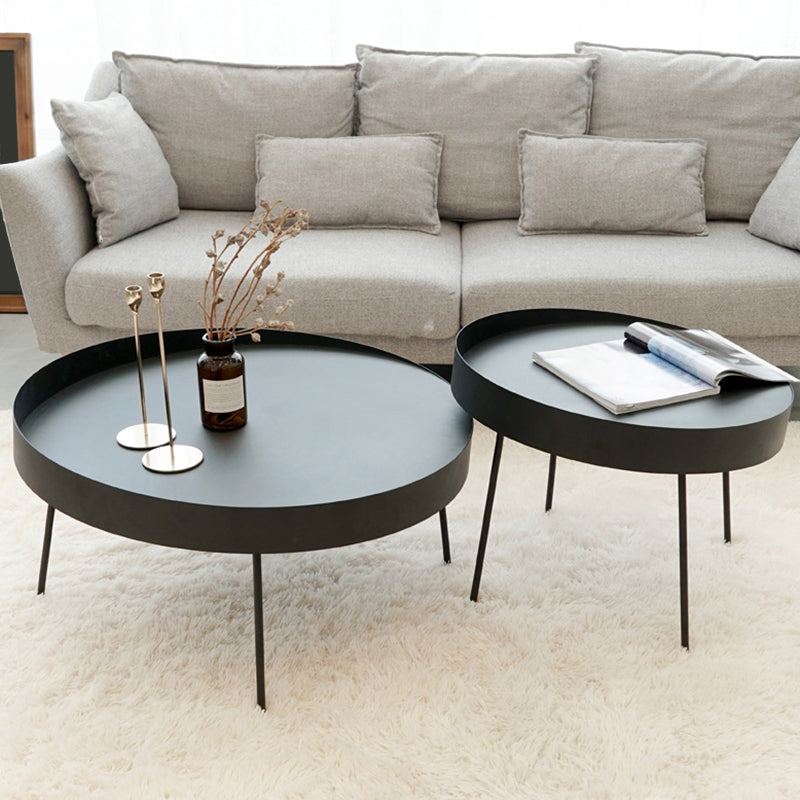Round with Metal Accents Coffee Table Modern 4 Legs Cocktail Table