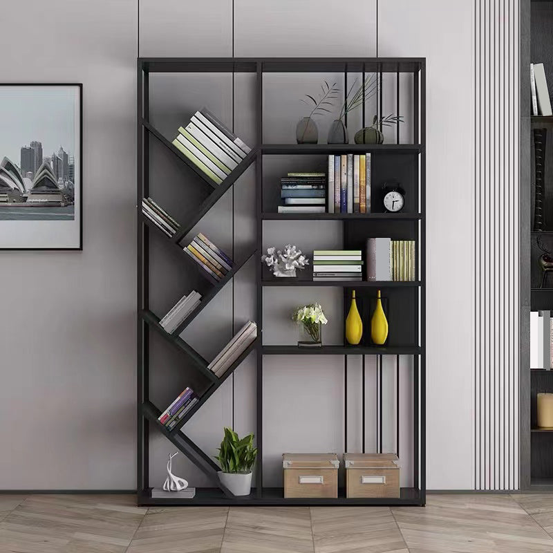 Modern Vertical Etagere Bookshelf Metal Frame Manufactured Wood Shelf Bookcase