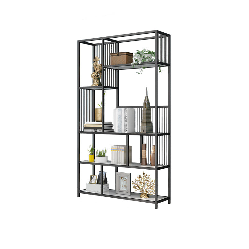 Contemporary Etagere Bookshelf Iron Frame White Manufactured Wood Shelf Bookcase