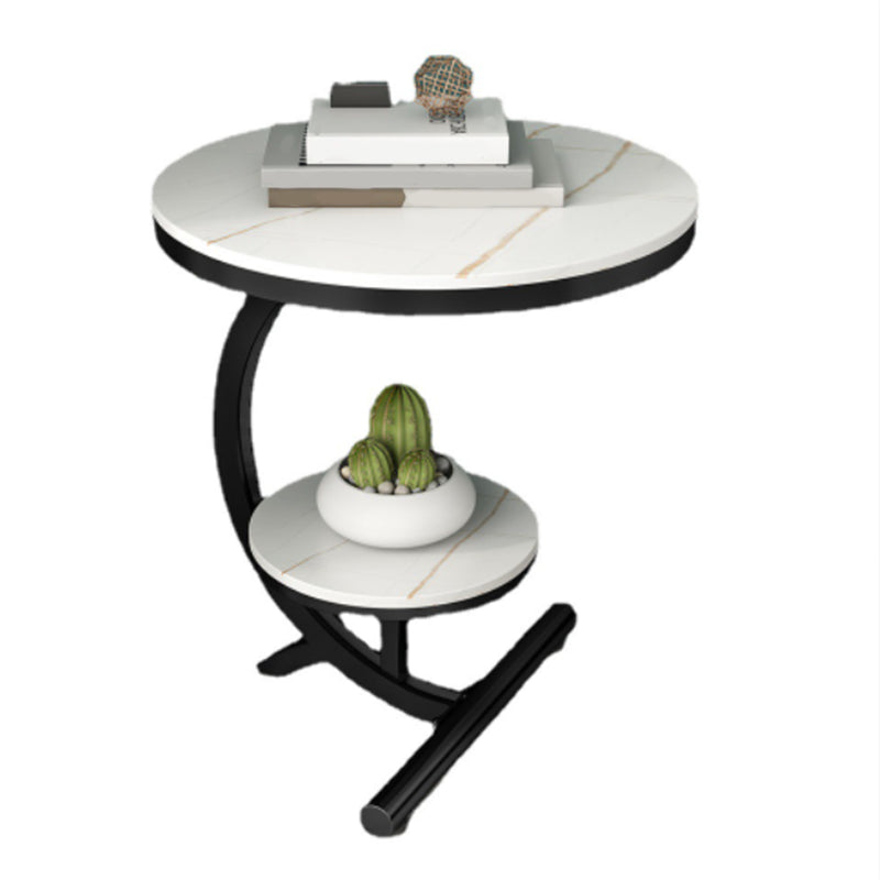 Pedestal End Table Contemporary Style 23.62" Faux Marble/ Stone Top Side Table with Shelf