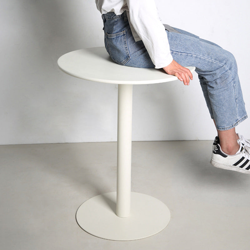 Round Metallic Side Table Contemporary Pedestal Side End Table