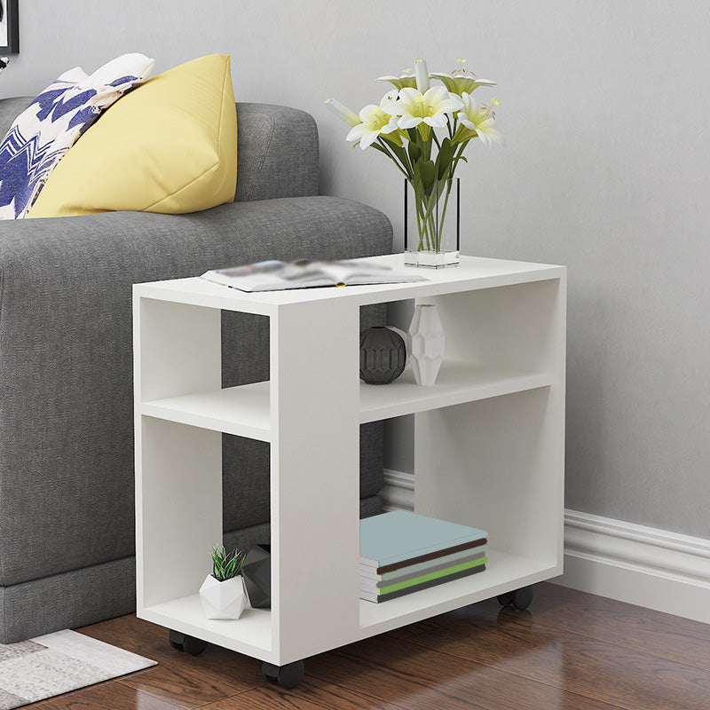 Wood Rectangular Side Table Modern Side End Table  with Shelves for Living Room