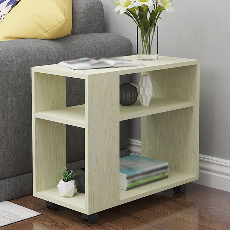 Wood Rectangular Side Table Modern Side End Table  with Shelves for Living Room