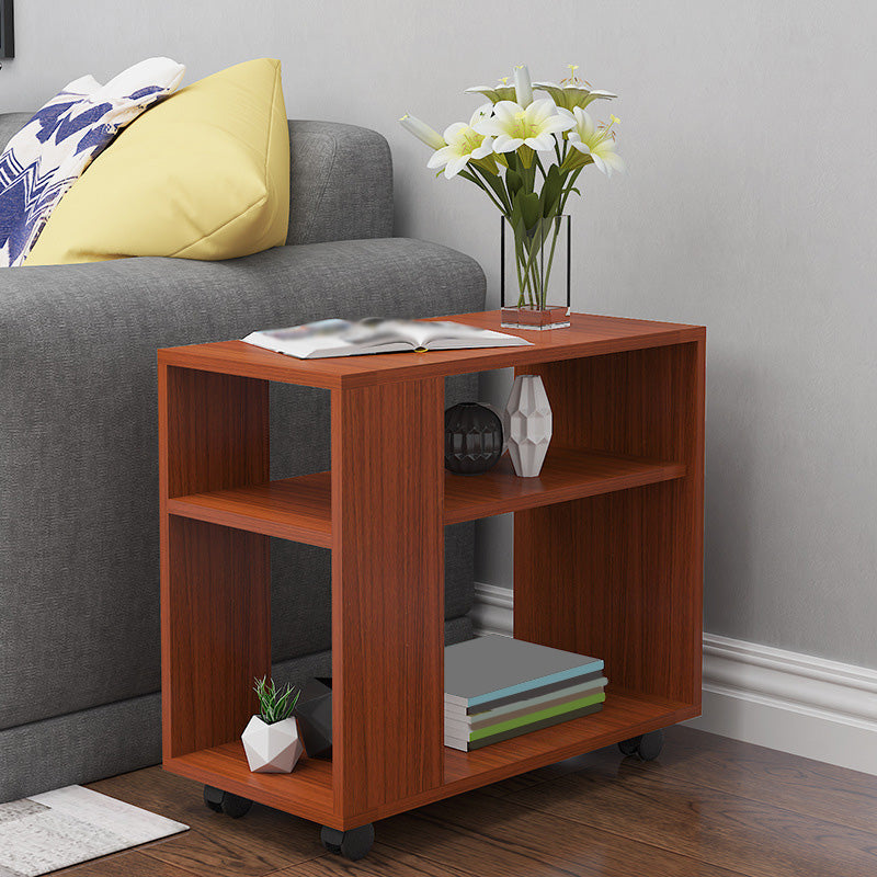 Wood Rectangular Side Table Modern Side End Table  with Shelves for Living Room