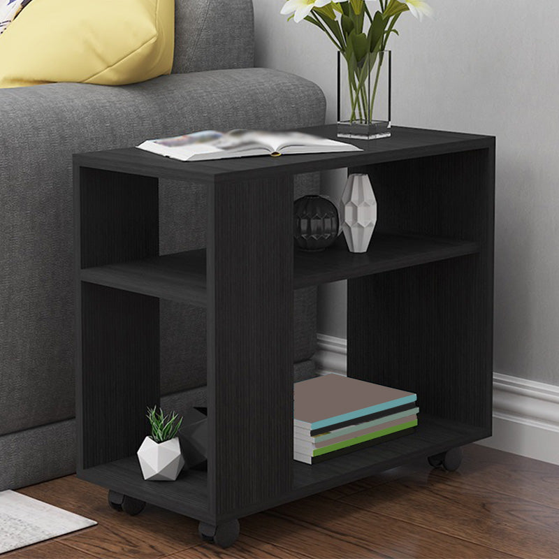 Wood Rectangular Side Table Modern Side End Table  with Shelves for Living Room