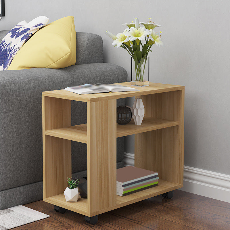 Wood Rectangular Side Table Modern Side End Table  with Shelves for Living Room