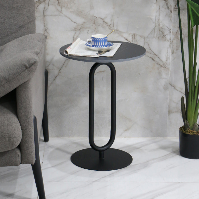 Modern Round Stone Top End Table 21.6"Tall Pedestal Side Table