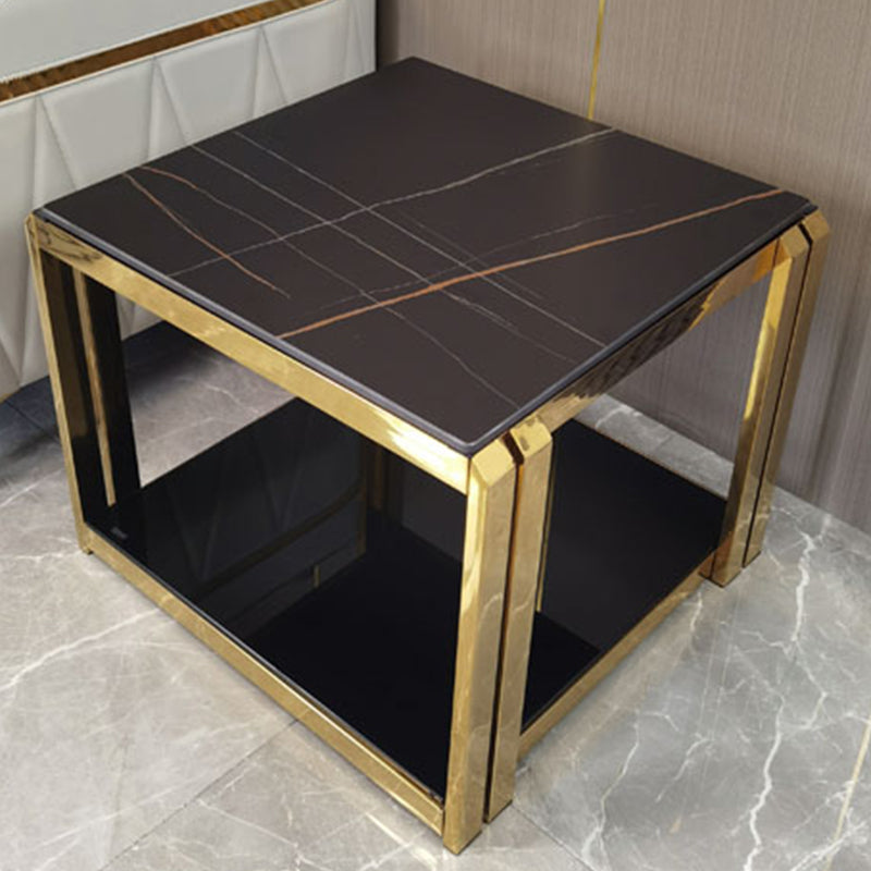 Modern Square Stone Top Side Table Stainless Steel Block End Snack Table