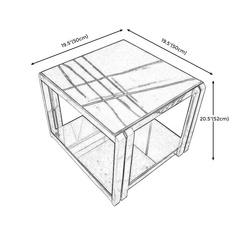 Modern Square Stone Top Side Table Stainless Steel Block End Snack Table