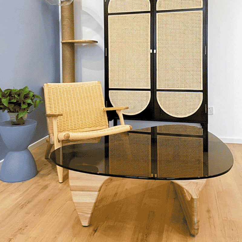 Abstract Base Design Wood/brown/black Solid Wood Tempered Glass Countertops Side Table