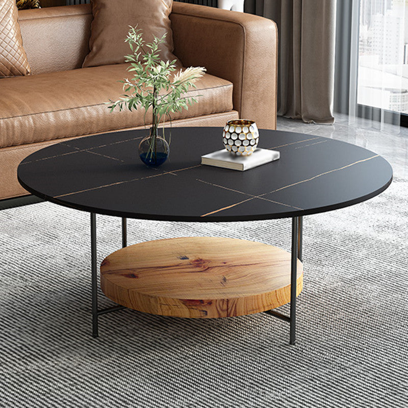 15.7 " H 4-Leg Metal Base Solid Color Round Slate Coffee Table For Living Room