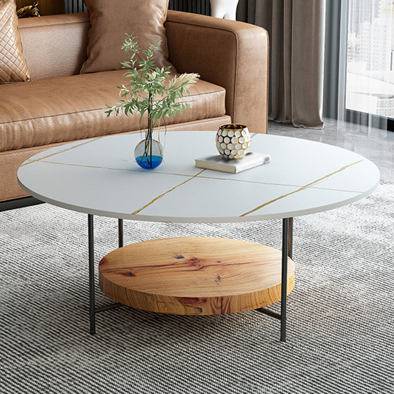 15.7 " H 4-Leg Metal Base Solid Color Round Slate Coffee Table For Living Room