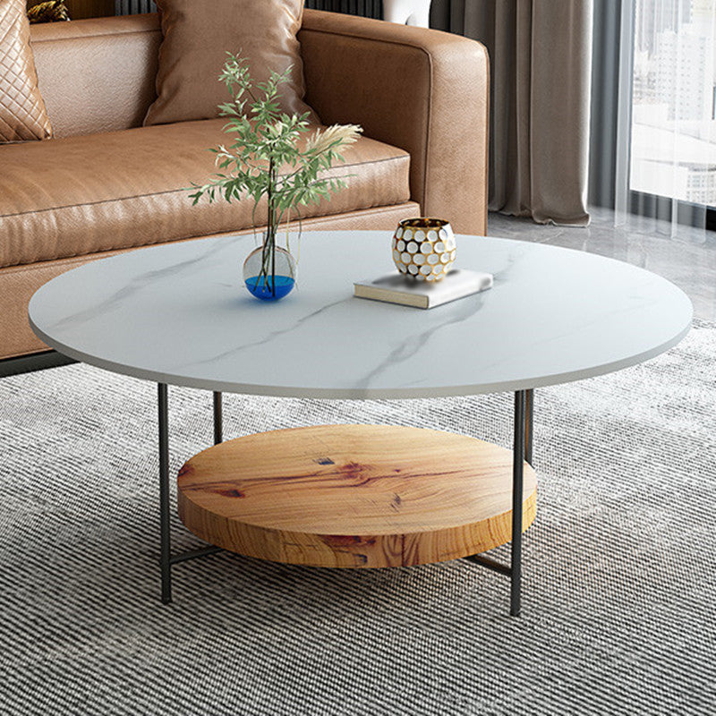 15.7 " H 4-Leg Metal Base Solid Color Round Slate Coffee Table For Living Room
