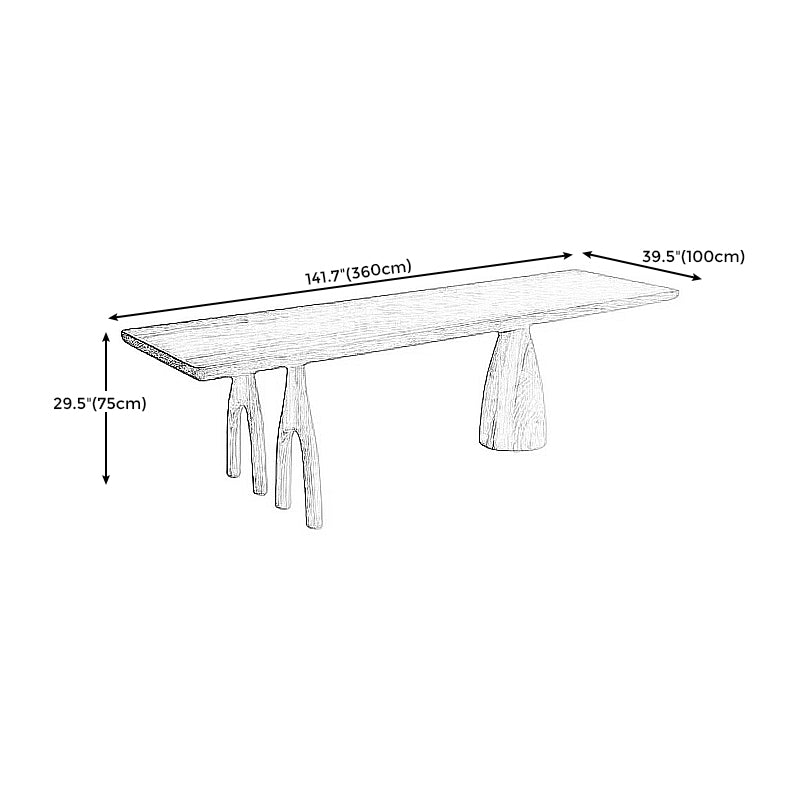 Modern Style 3 Legs Base Design Brown Pine Rectangular Coffee Table