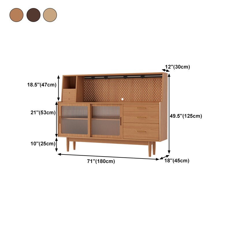 5-Drawer Pine Wood Credenza Modern Glass Sliding Door Cabinets Sideboard for Living Room