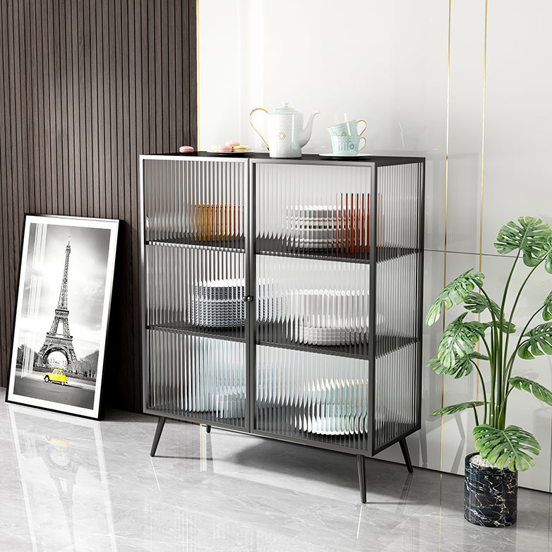 Glass Door Iron Sideboard Modern Server Cabinet with Storage for Dining Room