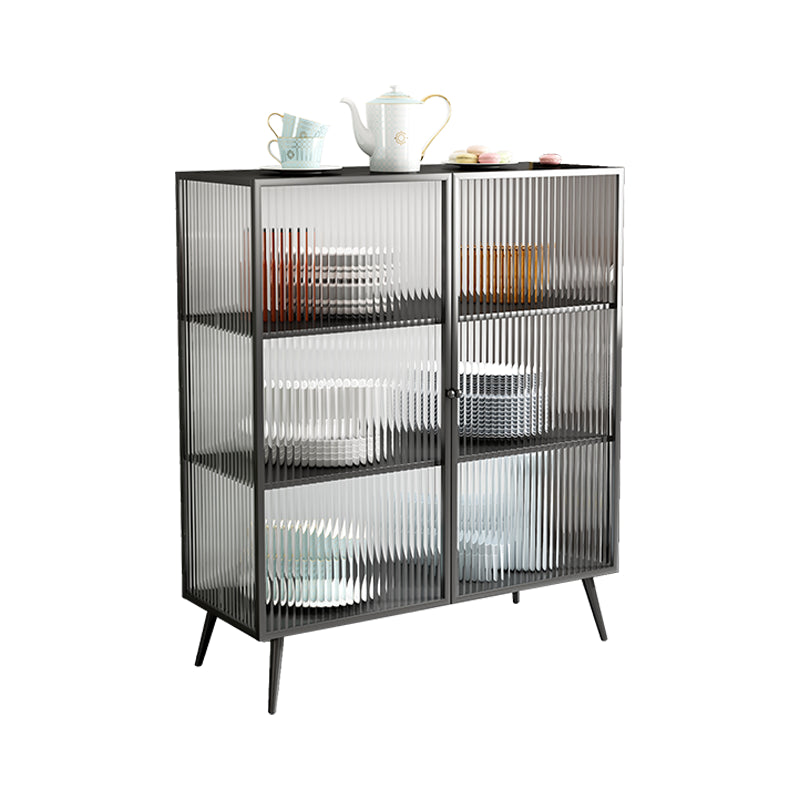 Glass Door Iron Sideboard Modern Server Cabinet with Storage for Dining Room